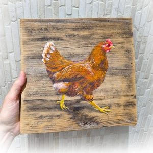 Kip met de hand geschilderd door kunstenaar, acryl, uniek, hout, upcycling