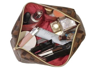 brown checkered makeup bolsa