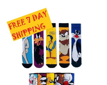 Looney Tunes Cartoon Characters Unisex Set of 5 Crew Socks