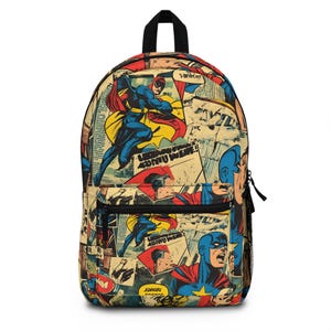 Vintage Comic Book Backpack - Retro School Bag, Graphic Novel Bookbag, Cartoon Comic Travel Knapsack, Pop Art Rucksack, Geeky Comic Print