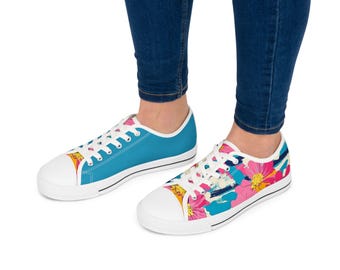 Zapatillas bajas de lona con estampado floral: zapatos casuales vibrantes para mujer