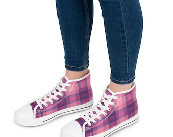 Hoge damessneakers roze geruit patroon geruit canvas schoenen