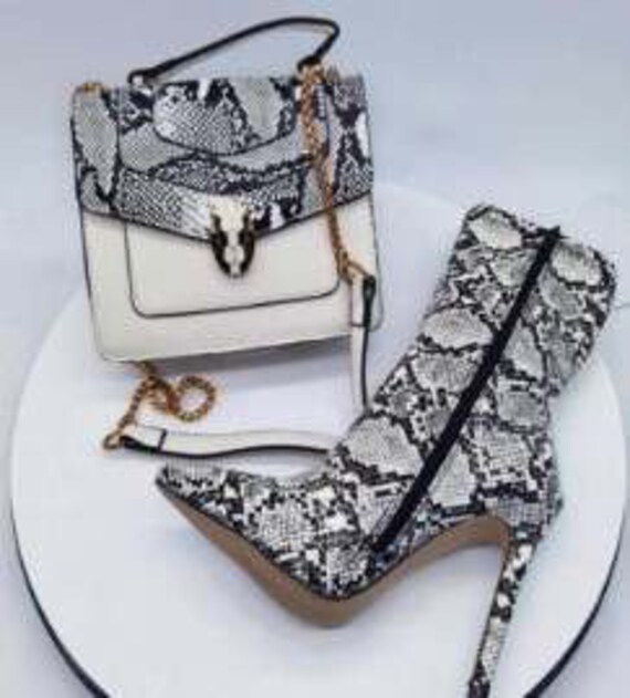Colorful Snakeskin Lace-Up Boots and Bag Set Eva Snake Print Open Toe Lace Up Sock Bootie Dance Shoes  main image 2
