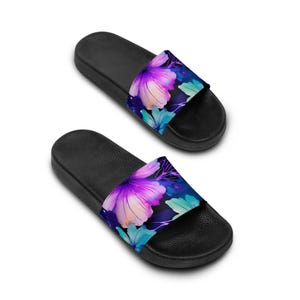 Colorful Floral Women&#39;s Slide Sandals | Summer Footwear, Beach Shoes, Vacation Slides, Comfortable Slip-Ons, Gift for Her