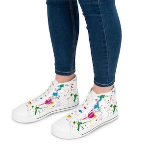 Vibrant High Top Sneakers, Colorful Canvas Shoes for Women, Artistic Footwear, Funky Fashion, Unique Gift for Her
