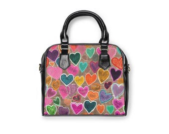 Colorful Heart Print PU Leather Handbag: Valentine's Day Purse