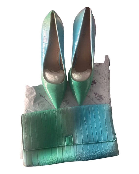 Blue green Pumps With Matching Handbag Size 10 Etsy Canada
