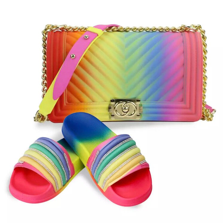 Rainbow Slides With Matching Handbag Size 10 Etsy