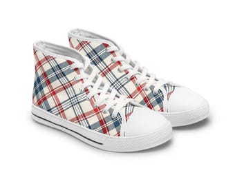 Sneakers alte a quadri: calzature alla moda in tela da donna