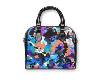 Colorful Abstract PU Leather Shoulder Bag - Fashion Tote Purse