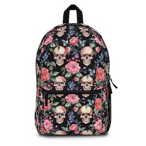 Floral Schädel Rucksack - Boho Style Tagesrucksack für Schule, Reisen, Festivals, Halloween, Geschenke