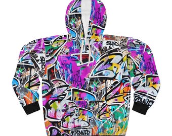 Vibrant Graffiti Print Hoodie - Unisex Street Style Pullover