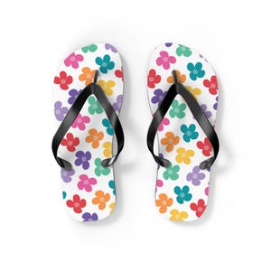 Colorful Floral Flip Flops, Summer Footwear, Beach Sandals, Vacation Essentials, Cute Summer Gift, Casual Slippers