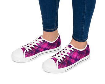 Roze geruite lage sneakers: canvasschoenen voor dames