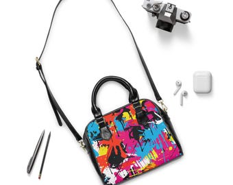 Vibrant Art Print PU Leather Handbag – Adjustable Strap