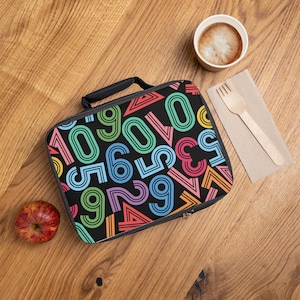 Colorful Number Lunch Bag, Insulated Food Carrier, Back to School, Kids Lunch Box, Fun Lunch Tote, Unique Birthday Gift
