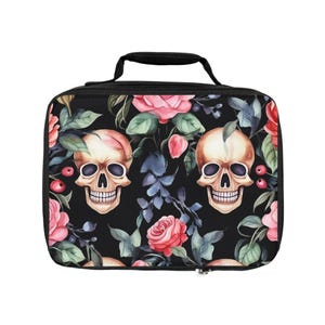 Skull Floral Lunch Bag | Stylish Insulated Tote | Perfect for School, Work, Picnics, and Gifts | Unique Lunchbox for Teens & Adults