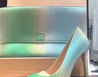 Blue/Green Pumps with matching handbag Size 10