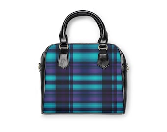 Bolsa de ombro xadrez azul-petróleo | Bolsa com estampa xadrez