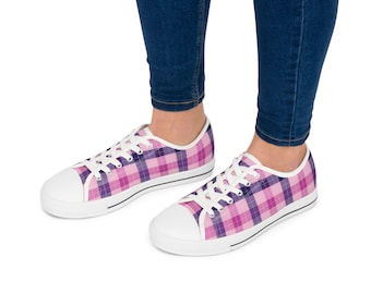 Roze en paars geruite lage damessneakers | Geruite canvas schoenen