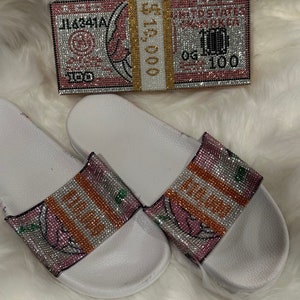 Bling pink money slippers with matching handbag size 10