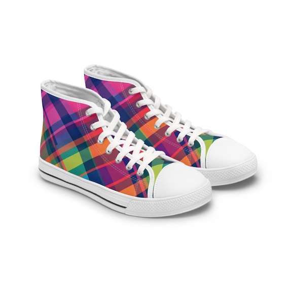 Colorful Plaid High Top Sneakers | Trendy, Casual, Women display picture 3
