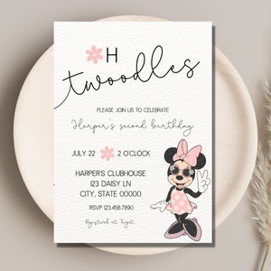 EDITABLE Mouse Birthday Invitation, Girls 2nd Birthday invitation, Modern Mouse party, Oh Twoodles, Twodles Boho Retro Digital