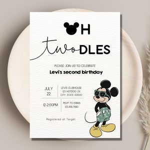 EDITABLE Mouse Birthday Invitation, Boys 2nd Birthday invitation, Modern Mouse party, Oh Twodles, Toodles Boho Retro Digital