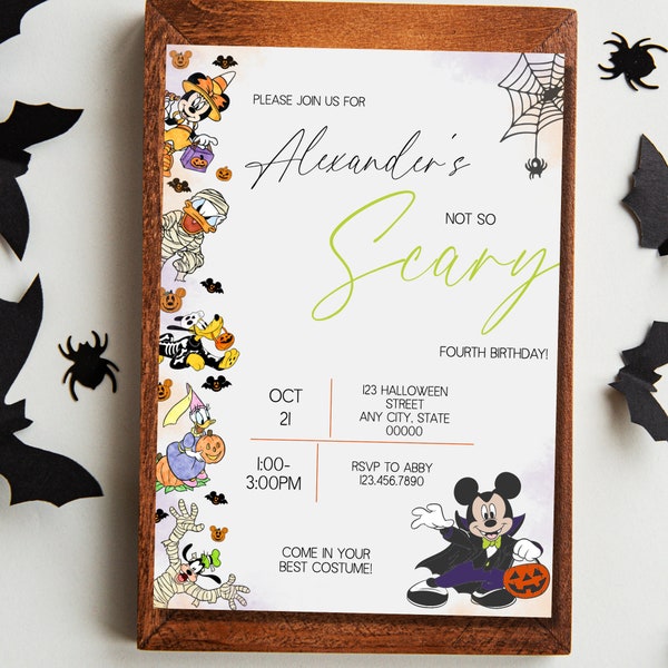 Editable ANY Age Not So Scary Mouse Birthday Invitation, Halloween Theme Invitation, Mouse Halloween party, Not so spooky Mickey and Friends