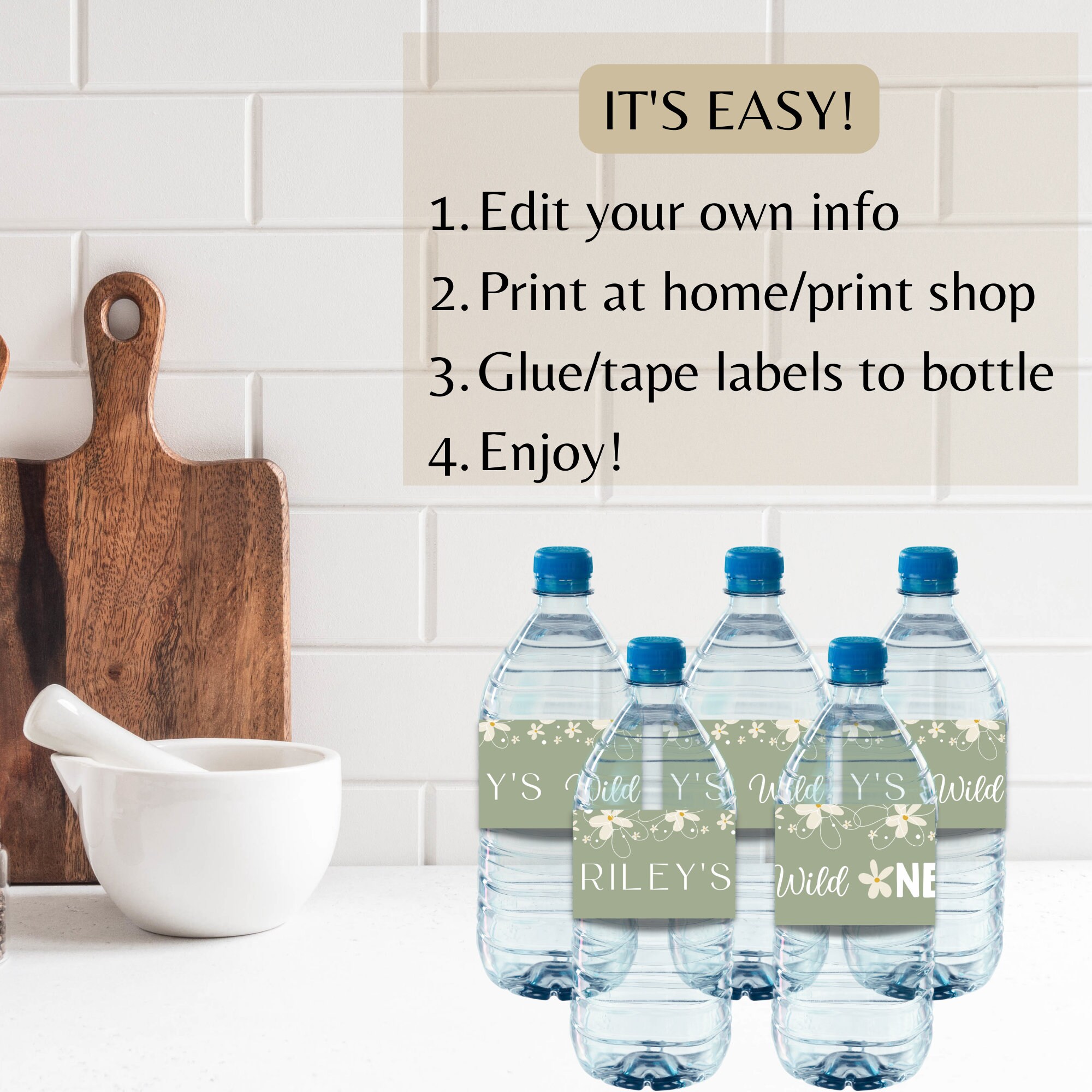 EDITABLE Wild ONE Water Bottle Labels, Wild Flower Water Bottle Labels ...
