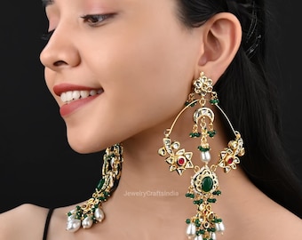 Big Kundan Earrings, kundan studs, Pearl earrings, Kundan Jewelry , Indian Traditional Earrings, Floral Earrings , Bridal jewlery, Danglers