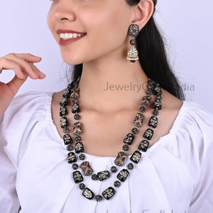 Multi layered Necklace / Indian Long Stone Necklace / Black Jewelry Set / Sabyasachi Inspired jewelry / Indianess Jewelry