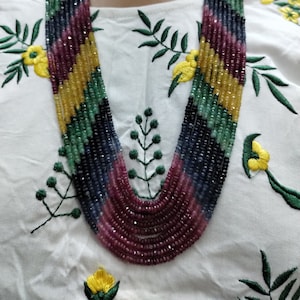 Precious Multi Sapphire Gemstone Necklace, Natural AAA Multi Sapphire 3-4mm Rondelle Faceted Beaded 9 Strand Jewelry Necklace
