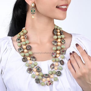 Oxidized Beaded Necklace || Three Layered Necklace || Multi Color Set || Wedding Jewelry || Bridal Necklace Set || Handmade Gift || Long Set