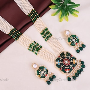 Multi Strand Necklace / Wedding Necklace / Bridal Jewelry / Indian Jewelry  Indian Long Necklace / Pearl Long Necklace / Antique Stones Mala