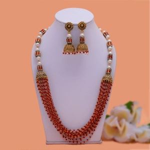 Indian Long Necklace / Indian Jewelry/ Wedding Long Necklace/ beaded Necklace/ Sabyasachi Inspired Jewelry/ Long Victorian Necklace / Jhumka