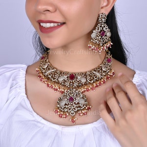 Antike überzogene Viktorianische Halskette / Sabyasachi Schmuckset / Verlobungshalskette / Cz Schmuck / Pakistanischer Schmuck / Indischer Schmuck