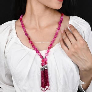 RUBY Farbe Halskette, Viktorianischer Schmuck, Perlen Mala Halskette, Indische lange Halskette, Grüne Halskette, Indischer Schmuck, Bollywood Schmuck