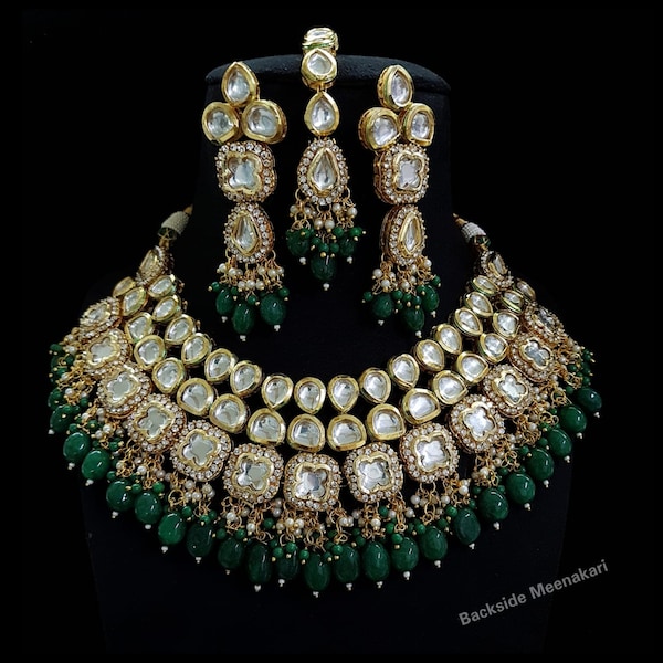 Gold Plated Kundan Necklace / Polki Necklace / Meenakari Necklace / Bridal Necklace Set / Sabyasachi / Indian Necklace / Punjabi Jewelry
