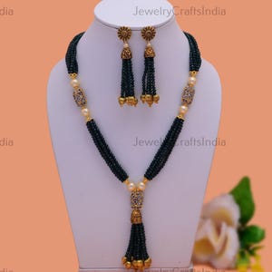 Green Color Necklace , Kundan Jewelry, Beaded Mala Necklace , Indian long Necklace , Green Necklace , Indian jewelry , Bollywood Jewelry