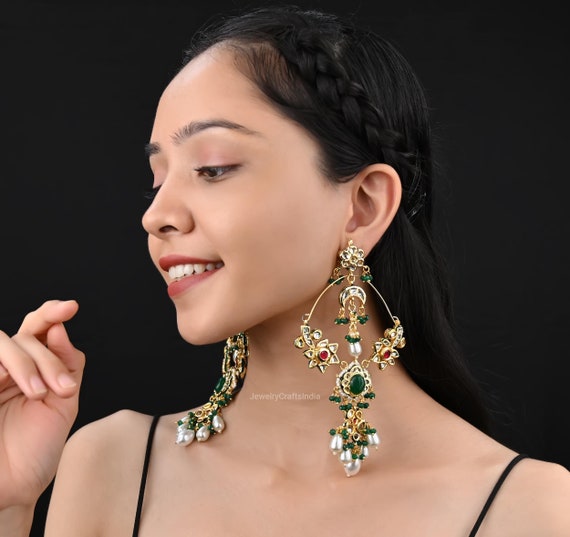 Big Kundan Earrings, Kundan Studs, Pearl Earrings, Kundan Jewelry
