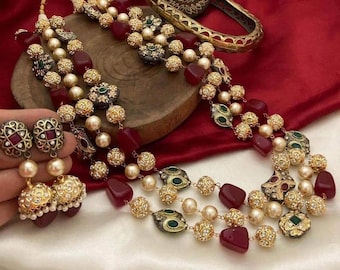 Collar de múltiples hilos // Collar de boda // Joyería nupcial // Joyería india // Collar largo indio // Collar Rani Haar // Conjunto Kundan