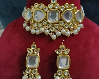 Kundan Jewelry Set / Handmade Indian Jewelry / Kundan Necklace / Kundan Choker Set / Wedding Jewellery / Bridal Kundan Set / Indian Jewelry