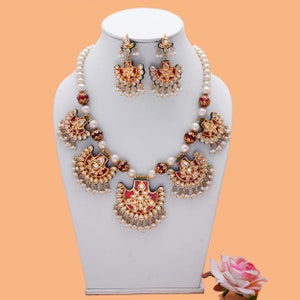 Ensemble kundan plaqué or / Bijoux Sabyasachi / Ensemble Kundan Meenakari / Jadau Kundan / Collier jadau / Collier Kundan nuptiale/Ensemble ras de cou