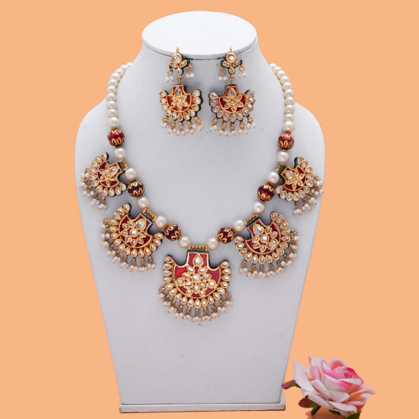 Gold Plated kundan Set /Sabyasachi Jewelry / Kundan Meenakari Set / Jadau Kundan / jadau necklace /Kundan Necklace Bridal/Choker Set