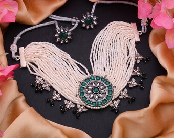 Kundan Jewelry Set / Handmade Indian Jewelry / Kundan Necklace / Kundan Choker Set / Wedding Jewellery / Bridal Kundan Set / Indian Jewelry