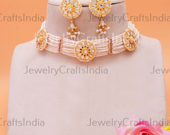 Conjunto de joyas Kundan / Conjunto nupcial indio / Gargantilla Kundan / Gargantilla india / Joyería Jadau / Gargantilla de perlas / Conjunto de gargantilla / Collar de perlas barrocas