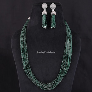 Green Color Necklace , Victorian Jewelry, Beaded Mala Necklace , Indian long Necklace , Green Necklace , Indian jewelry , Bollywood Jewelry