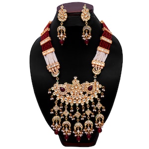 Kundan Jewelry / Kundan Necklace Set / Long Necklace With Pendant / RaniHaar Necklace / Indian Jewelry / Statement Jewelry / Bridal Jewelry