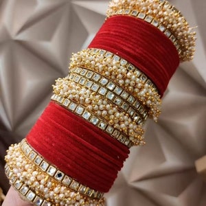 Kundan Red velvet bangles For Women And Girls | Bridal Chuda Set | Indian Traditional  Chudiya Bangles Set For wedding party